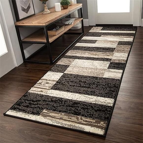 Indoor Runner Rug,Jute Backed,Modern Geometric Patchwork Floor Decor for Bedroom - Picture 7 of 7